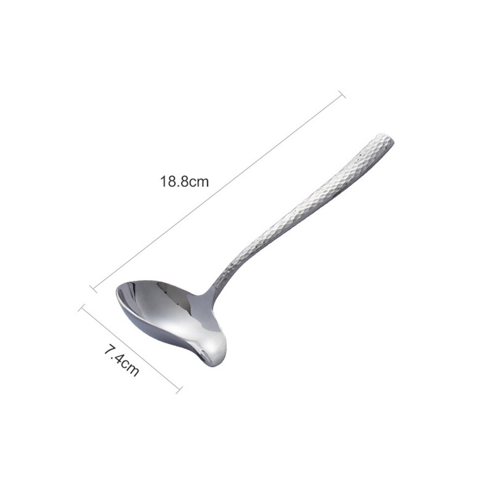 Cuchara de acero inoxidable con boquilla para salsas, cucharón pequeño para sopa, de martillo, accesorios de cocina, cuchara de mesa para olla: Silver