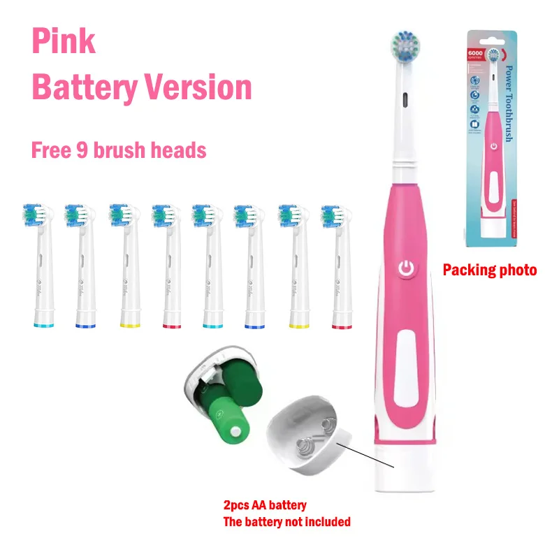Cepillo de dientes eléctrico sónico redondeado, cepillo de dientes vibratorio 3D, rotación, cuidado de las encías, cabezales de cerdas suaves, batería, blanqueamiento dental: Sandía roja