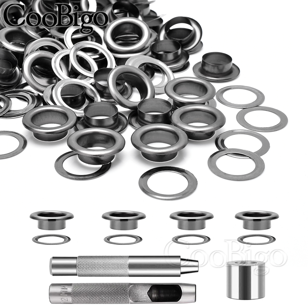 Kit de herramientas para ojales de metal, herramienta de instalación de punzones para ropa de cuero, zapatos, cinturón, cortina, accesorios para manualidades DIY, color negro