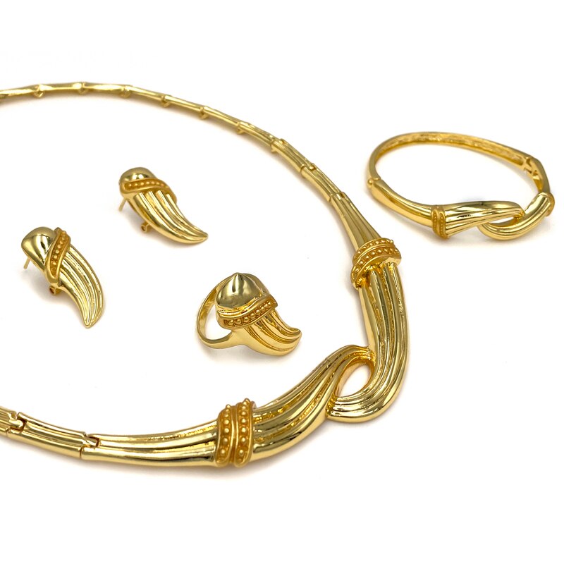 African Dubai Jewelry Sets For Women Necklace Earings Luxury Saudi Bride Gold Plated Jewelry Wedding Party