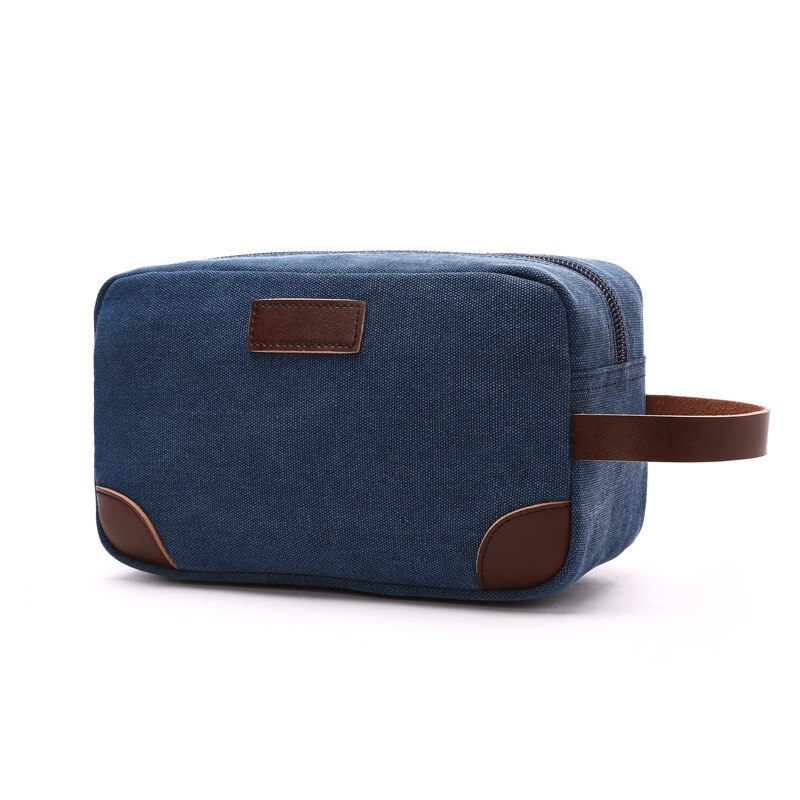 Neue Leinwand Kosmetik Tasche mit Leder Griff Reise Männer Waschen Rasieren Toiletry Lagerung Wasserdichte Wc Veranstalter Tasche Necessaire: Dark Blue