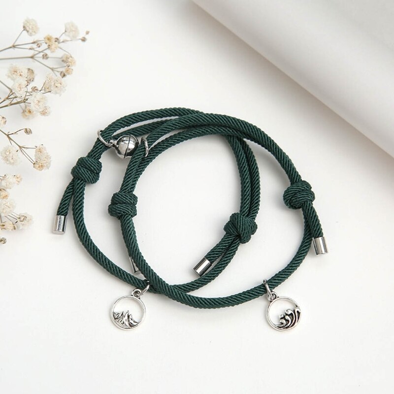 2Pcs Minimalist Lovers Matching Friendship Bracelet Rope Braided Couple Magnetic Distance Bracelet Kit Lover Jewelry