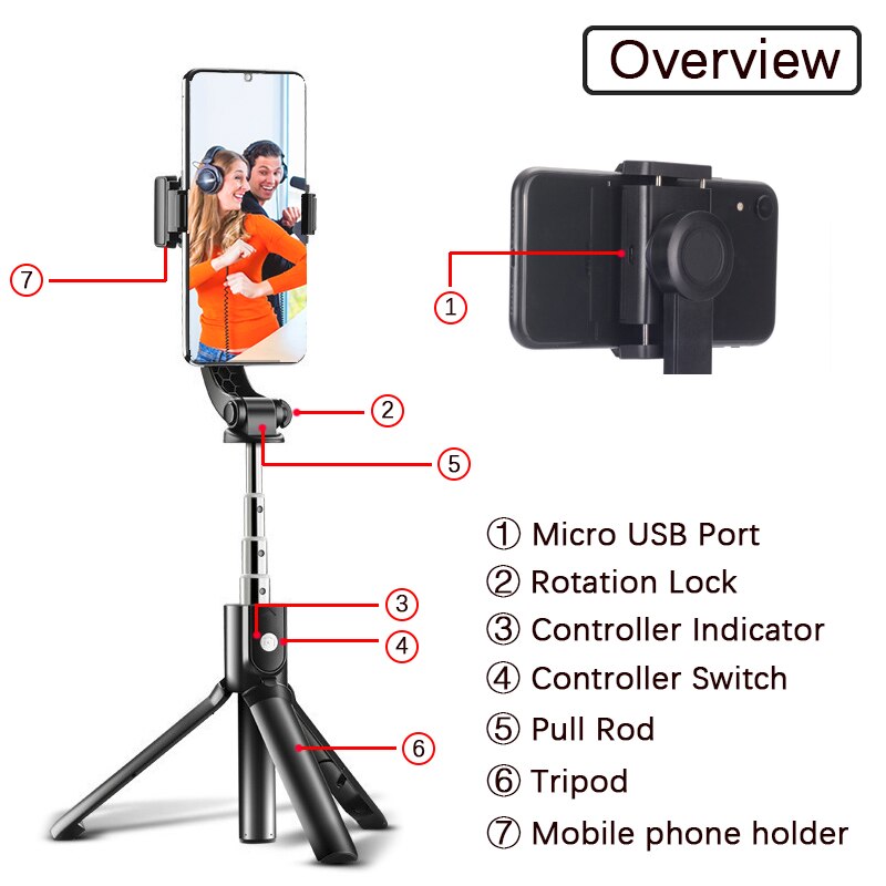 Orsda Cardano stabilizzatore Senza Fili Bluetooth Selfie Bastone Pieghevole mini Treppiede Espandibile Monopiede con Telecomando di Controllo per il Telefono