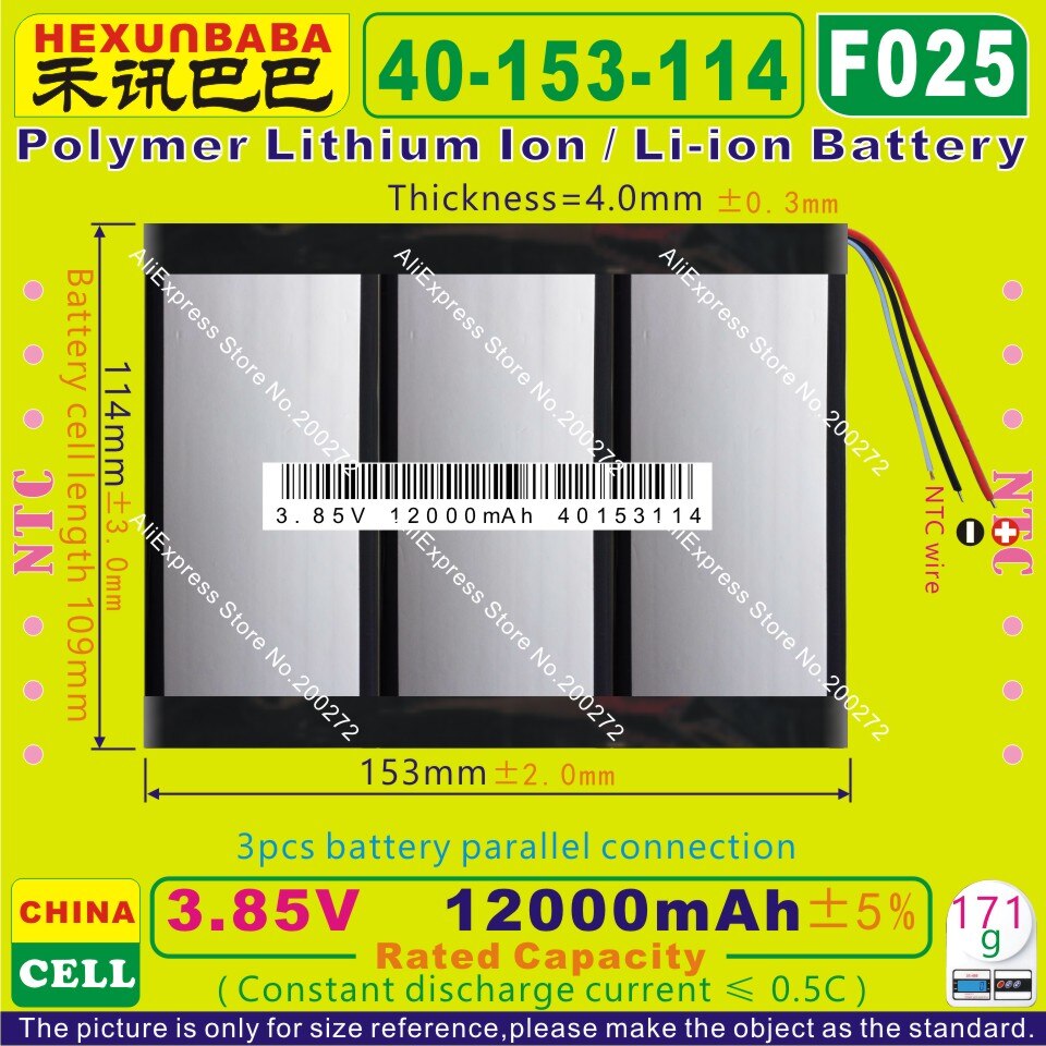 [F025] 3.85, 3.8 V, 3.7 V 12000 mAh [40153114] Polymeer lithium ion/Li batterij voor tablet pc, mobiele telefoon, speaker, POWER BANK