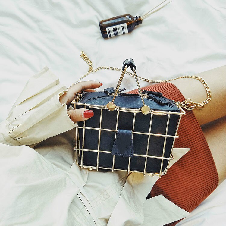 Moda designer bolsas femininas 2020 novo de alta qualidade couro do plutônio bolsa feminina cesta de ferro quadrado bolsa de ombro de corrente saco do mensageiro