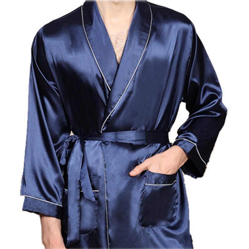 Zomer Mode Mannen Gewaad Effen Kleur Zijde Badjas Dunne Lange Mouwen Robes Pyjama Homewear Kleding Grote Maat M-5XL