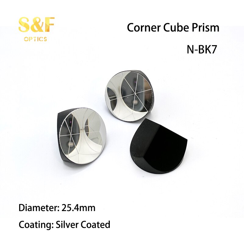 S &amp; F BK7 Zilver Gecoat 1Inch Hoek Kubus Prisma, Plated 25.4Mm Trihedral Retroreflector, 5 Arc Secs Terugkeer Beam