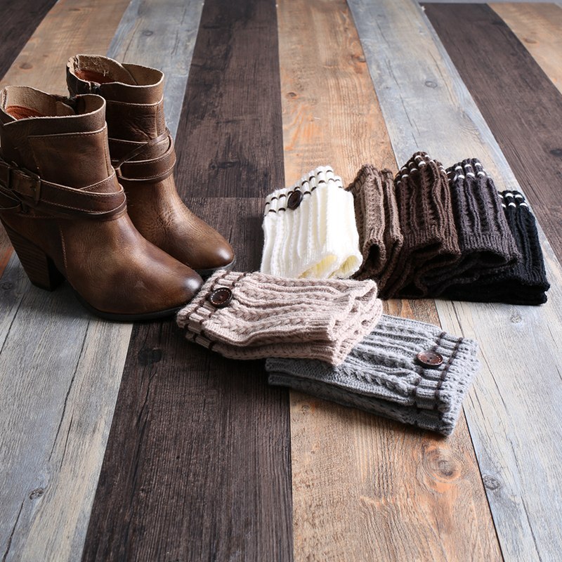 Vinter kvinder varme benvarmere kvinder kort knap dekorativ termisk strikket støvlemanchetter sokker betræk efterår vinter sko sokker