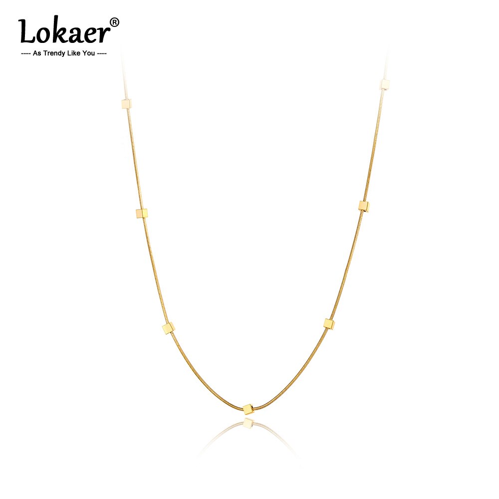 Lokaer Trendy Kleine Vierkante Charm Hanger Ketting Voor Vrouwen Rvs Bohemen Party Snake Collier Sieraden N20141