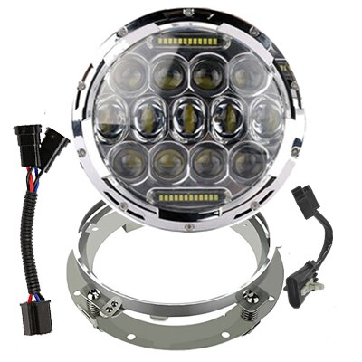 7 inch LED Headlight Moto H4 Projector DRL Halo Headlamp with 7 inch black Housing bucket Motorcycle Accessories: Chrome set B