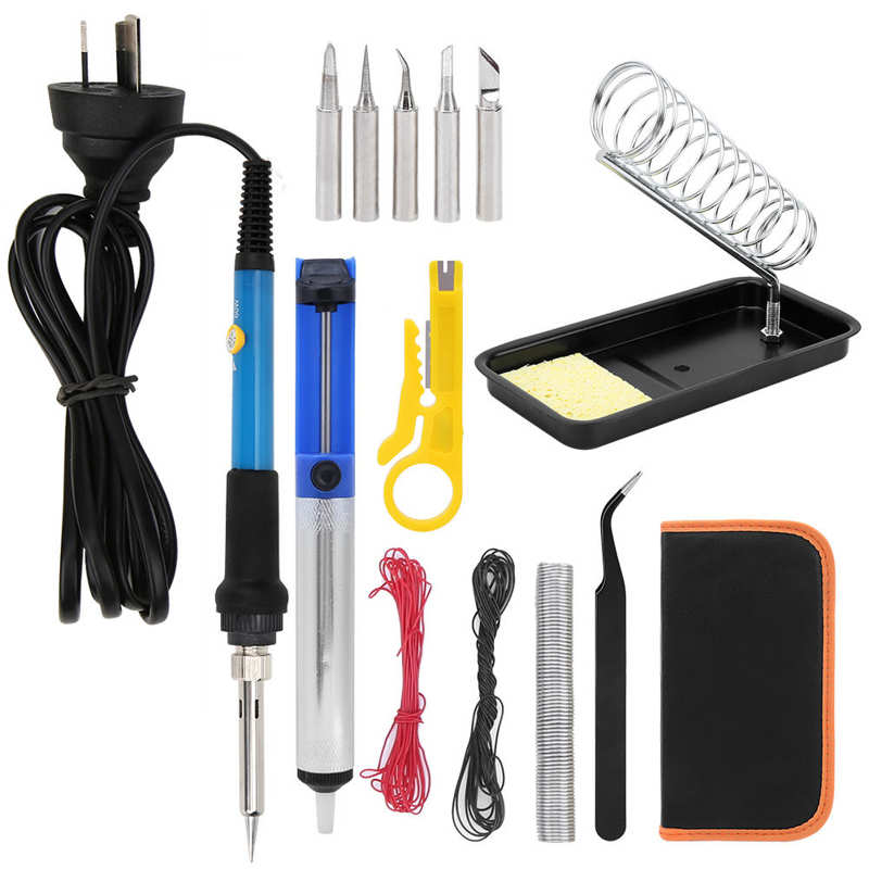 Electric Soldering Iron Kit Blue Mini Temperature Adjustable Solder Iron Set 60W Wood Burning Tool with Large Ventilation Holes