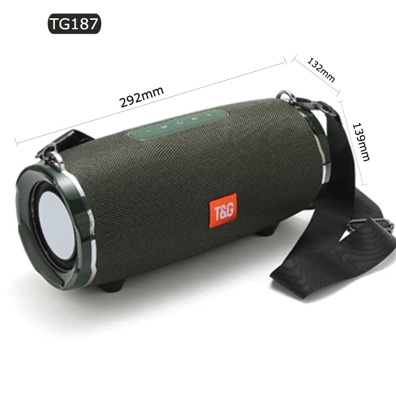 Enceinte d&#39;extérieur TG192, haut-parleur avec lumière LED colorée, sans fil TG187, haute puissance, BT5.0, étanche, Portable, caisson de basses, FM, TF, BoomBox: TG187-Green