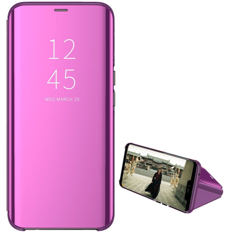 Para Samsung Galaxy Z Fold 2 funda de lujo con espejo de vista transparente funda de teléfono con soporte abatible de cuero para Samsung ZFold 2 SM-F916B contraportada: Castaño