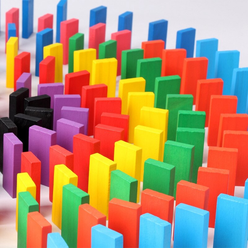 Juego de bloques de dominó de colores para niños, juguetes educativos, juego de dominó de madera,