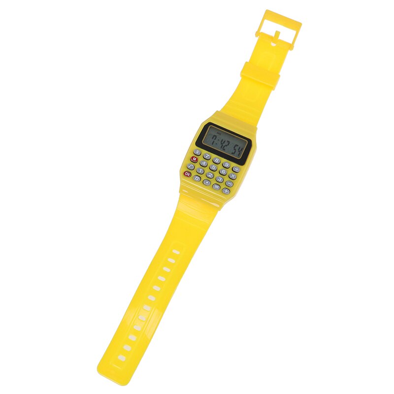 LED Calculator Watch Electronic Digital Chronograph Computer Kids Children Boys Girls Sport Rubber Wrist Watches: YELLOW