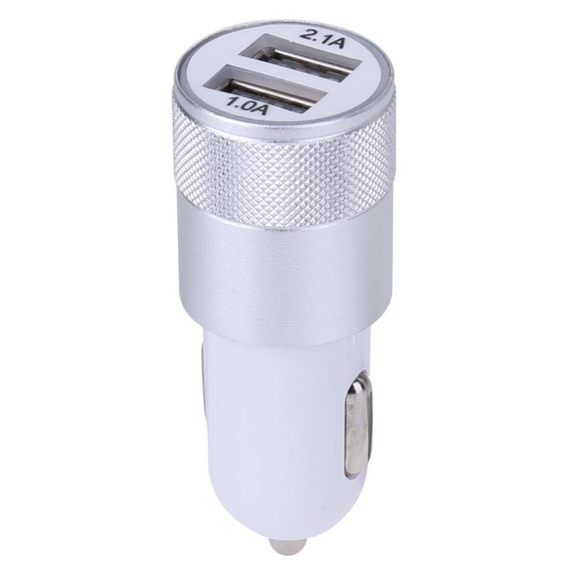 LED 5V Metal Dual USB Car Charger Aluminium Alloy 2.1A Aluminium Alloy Car Cigarette Lighter Adapter car accessaries: Silver
