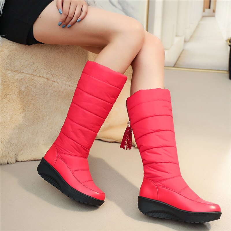MORAZORA Plus rozmiar 35-44 nowe buty śniegowe damskie platformy średnio wysokie buty z cholewami grube futro tassel rhinestone buty zimowe damskie buty