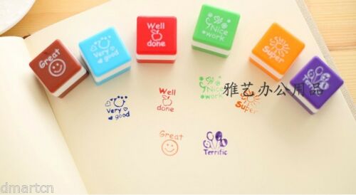 Set of 6pcs Teachers Self Inking Stamps Stamp School Praise Reward Stamps Stickers Kids Cartoon Stamps