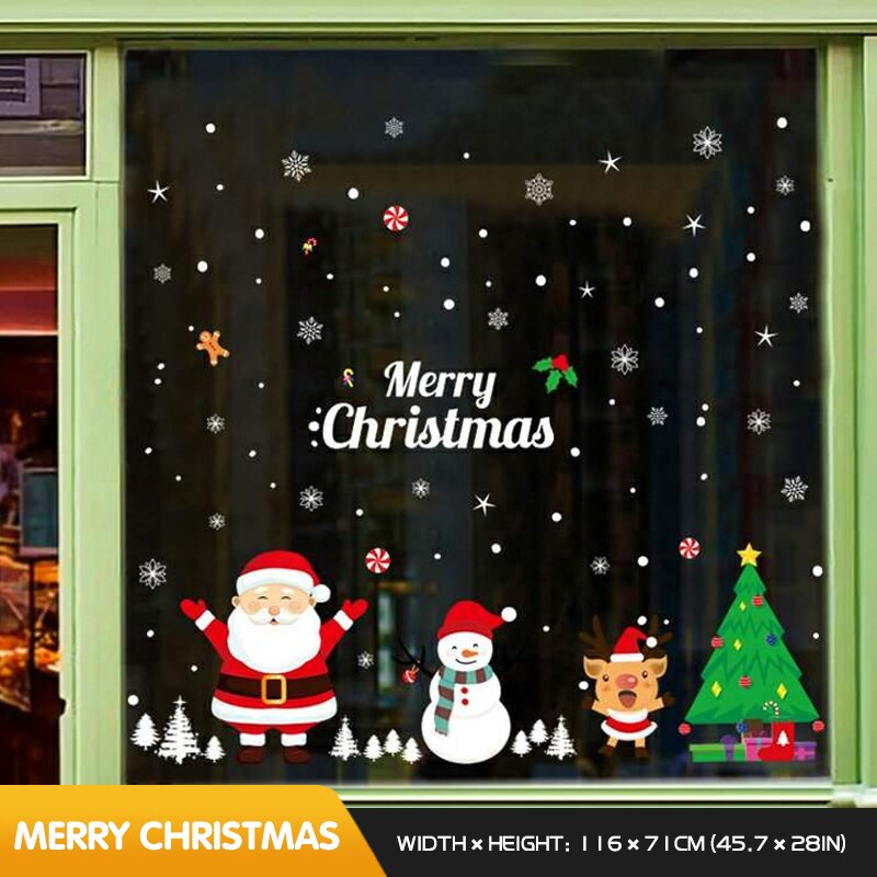 Christmas door stickers Christmas Eve scene layout home sticker wall window glass kids room house decor self-adhesive sticker: Blue