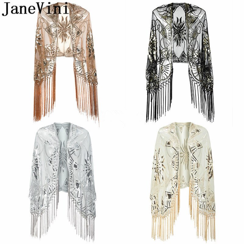 Janevini bling sølv paljetter brudesjal wraps kapper perler gull bolero paljett estola dusk skuldertrekk for kvinner aftenkjole