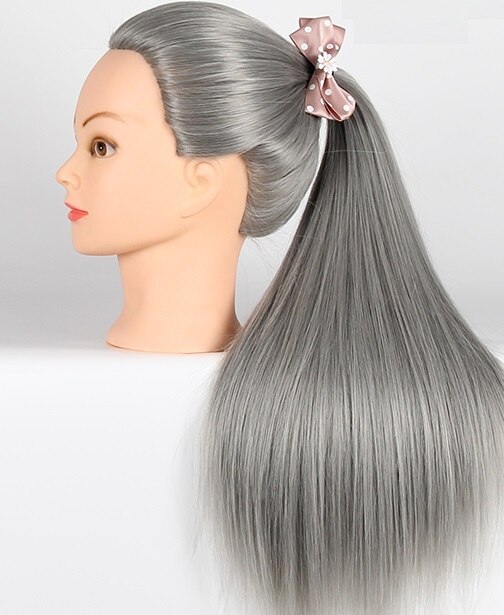 CAMMITEVER Grey Hair Heads Woman Mannequin Head Hairdress Doll Gray Hair Hair Hairdressing Mannequins Female Hairdress Practice