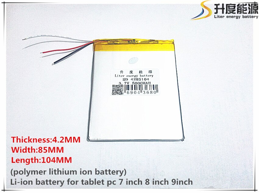 3.7v 5000 mah 4285104 3- leder lithium tablet pc-batteri med beskyttelseskort polymerbatteri