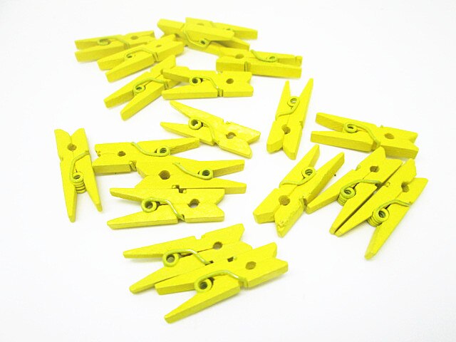 200 stuks 25mm mini houten knijpers wasknijpers clips bruiloftsversieringen scrapbooking ,14 kleuren: Lt geel