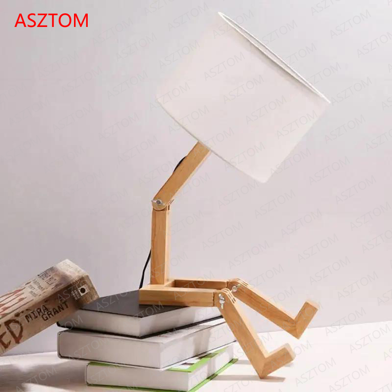 Nordic Lesen schreibtisch lampe Holz Roboter Roboter Tisch Lampe Moderne Wohnzimmer Schlafzimmer nacht lampe Studie Decor LED Schreibtisch Lampe E14