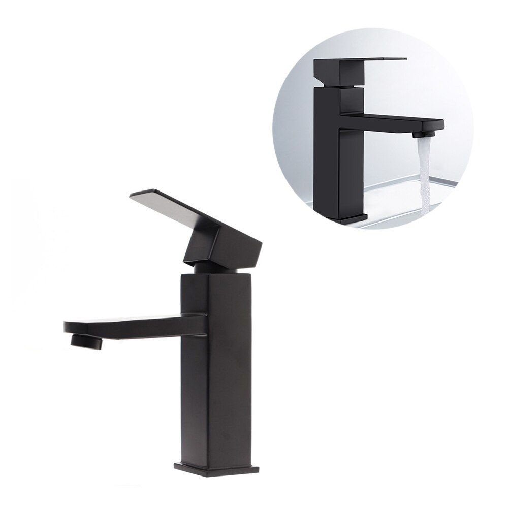 Badkamer Mengkraan Zwarte Wastafel Kraan 304 Roestvrij Staal Badkamer Wastafel Kraan Mode Enkele Koude Enkel Handvat Kraan