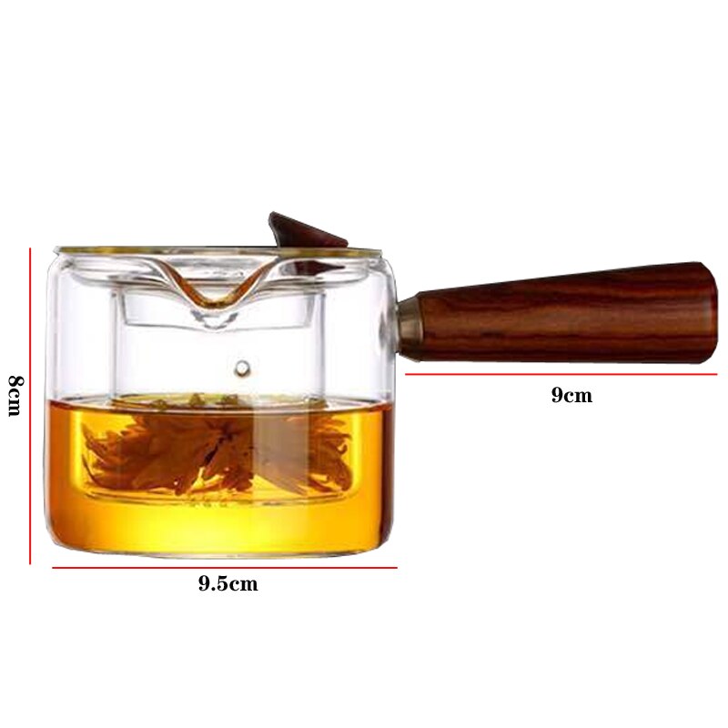 Glass teapot Wooden Handle Thickened Heat-Resistant Glass Kettle Side Handle Flower Teapot Tea Set