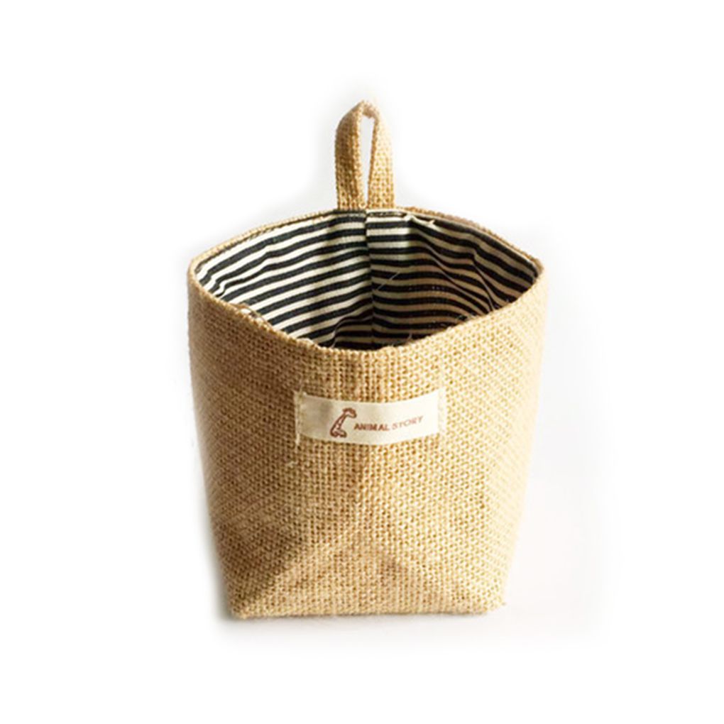 Home Flower Pot Hanging Bags Flowerpot Basket Storage Sack Hanging Mini Jute Fabric Storage Bag Box: Blue Stripe