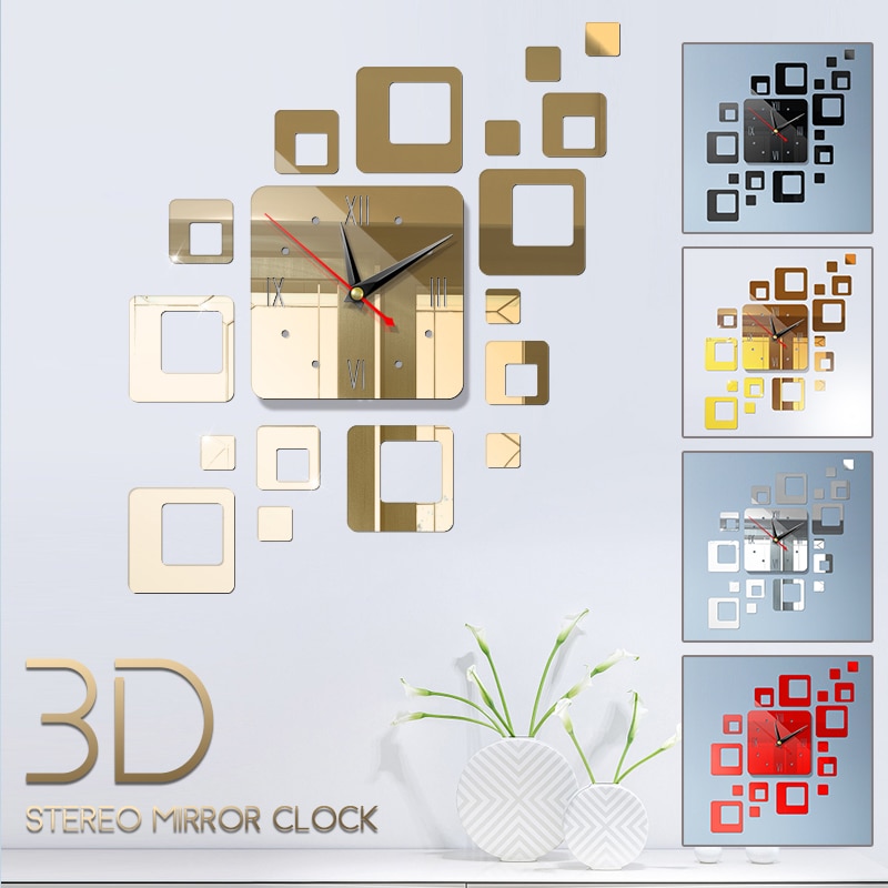 DIY 3D Mirror Wall Stickers Wall Clock Watch Art Mural Home Decor Living Room TV Background Stickers Wall Clocks Quartz Needle