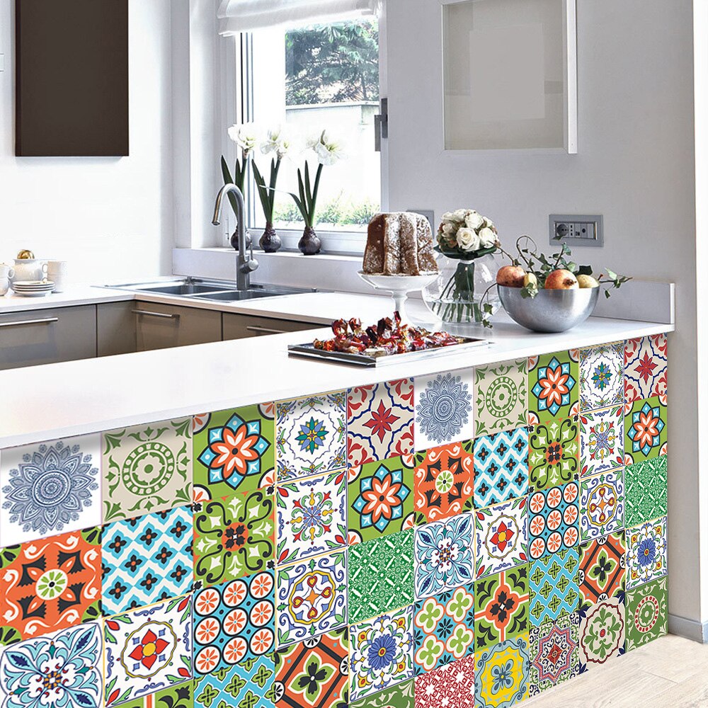 Pegatinas de pared de azulejos de cerámica de colores, papel tapiz de decoración del hogar, armario, baño, cocina, póster artístico de vinilo, pelar y pegar