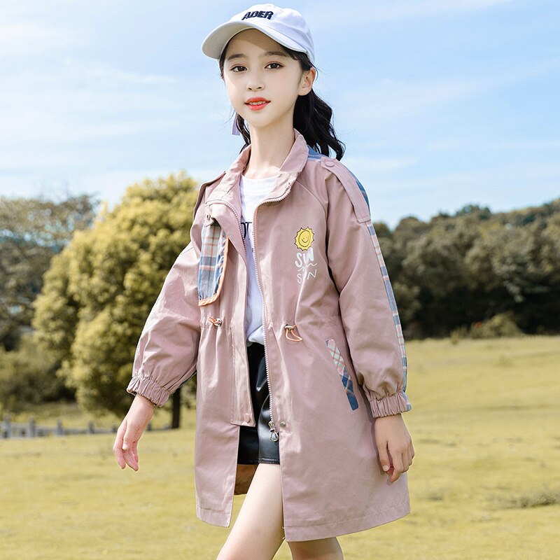 2022 autunno bambini Patchwork Trench giacca a vento ragazze allentate Casual cerniera giacche giacca in vita moda bambini top abbigliamento