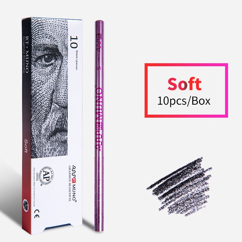 Rt. Mijno 10 Pcs Houtskool Schets Potloden Set Soft + Medium Hard Voor Schetsen Tekening Schilderen School Briefpapier Art Supplies: Soft