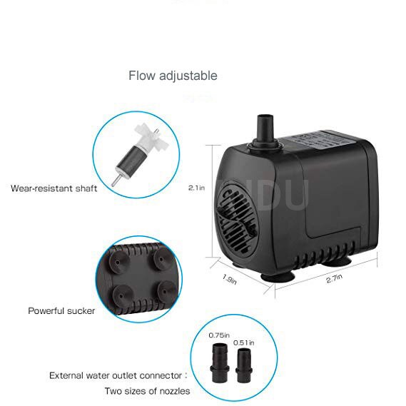 2.5W/4W/7W/12W/15W Aquarium Water Pump 220V/110V with LED Lights Submersible Pump Flow Adjustable EU/US Plug