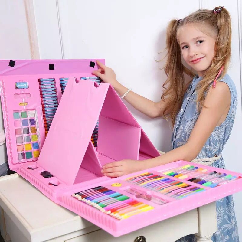 176 stks Kids Creatieve Schilderen Graffiti Verf Borstel Set Mode Kinderen Dagelijks Entertainment Speelgoed Art Sets Met Ezel