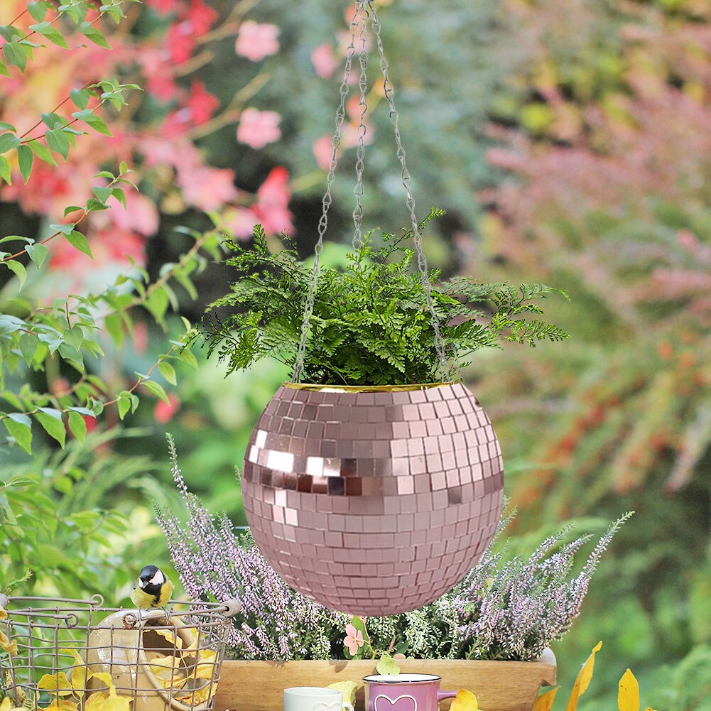 Disco Ball Hanging Flowerpot Round Mirror Planter Home Garden Ornament Vase Basket Boho Style Outdoor Home Yard Decoration 