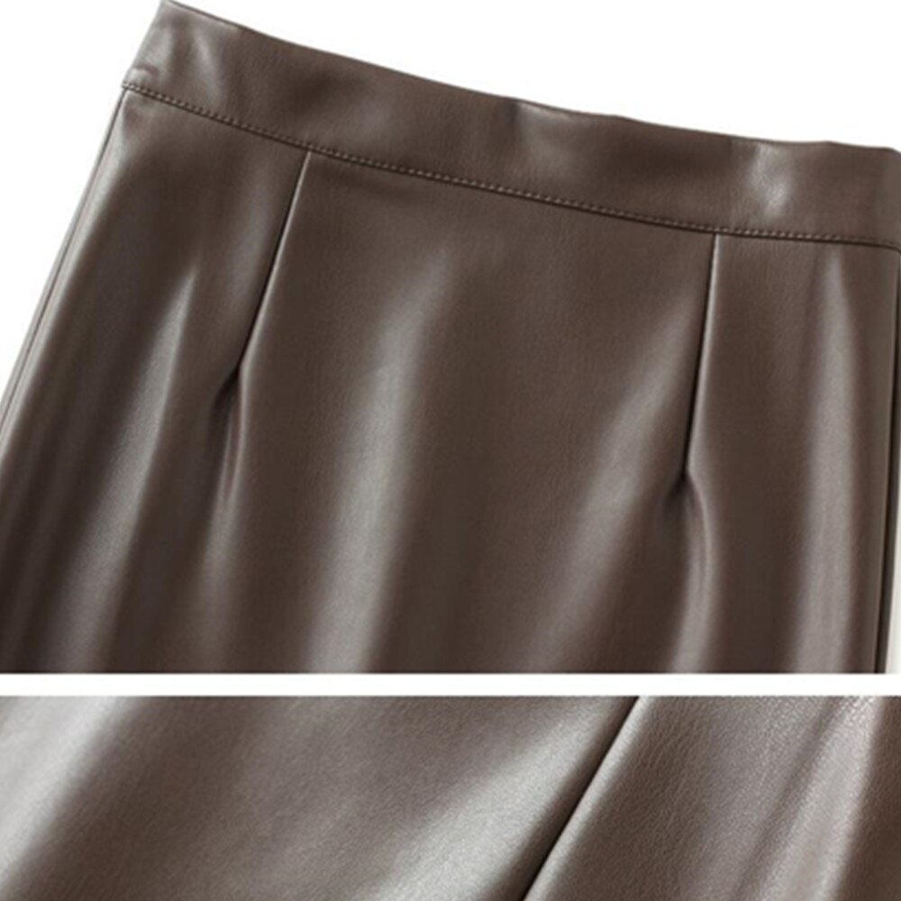 Faux Leather Pencil Skirts Womens 2022 Korean Black Khaki Tube Midi Long Skirt Bodycon High Waist Skirt Female