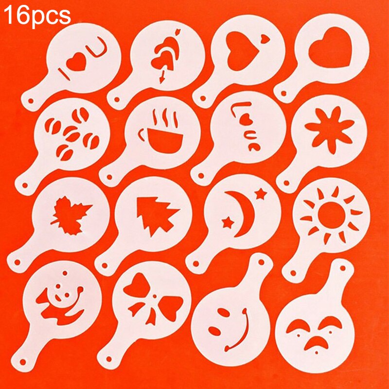 16Pcs/Set Coffee Stencils Drawing Die Tools Fancy Coffee Printing Model Plastic Spray Template Mold for Coffeeware