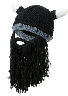 Men's Barbarian Vagabond Viking Beard Beanie Horn Hats Handmade Winter Warm Birthday Cool Funny Gag Halloween CaP: Black