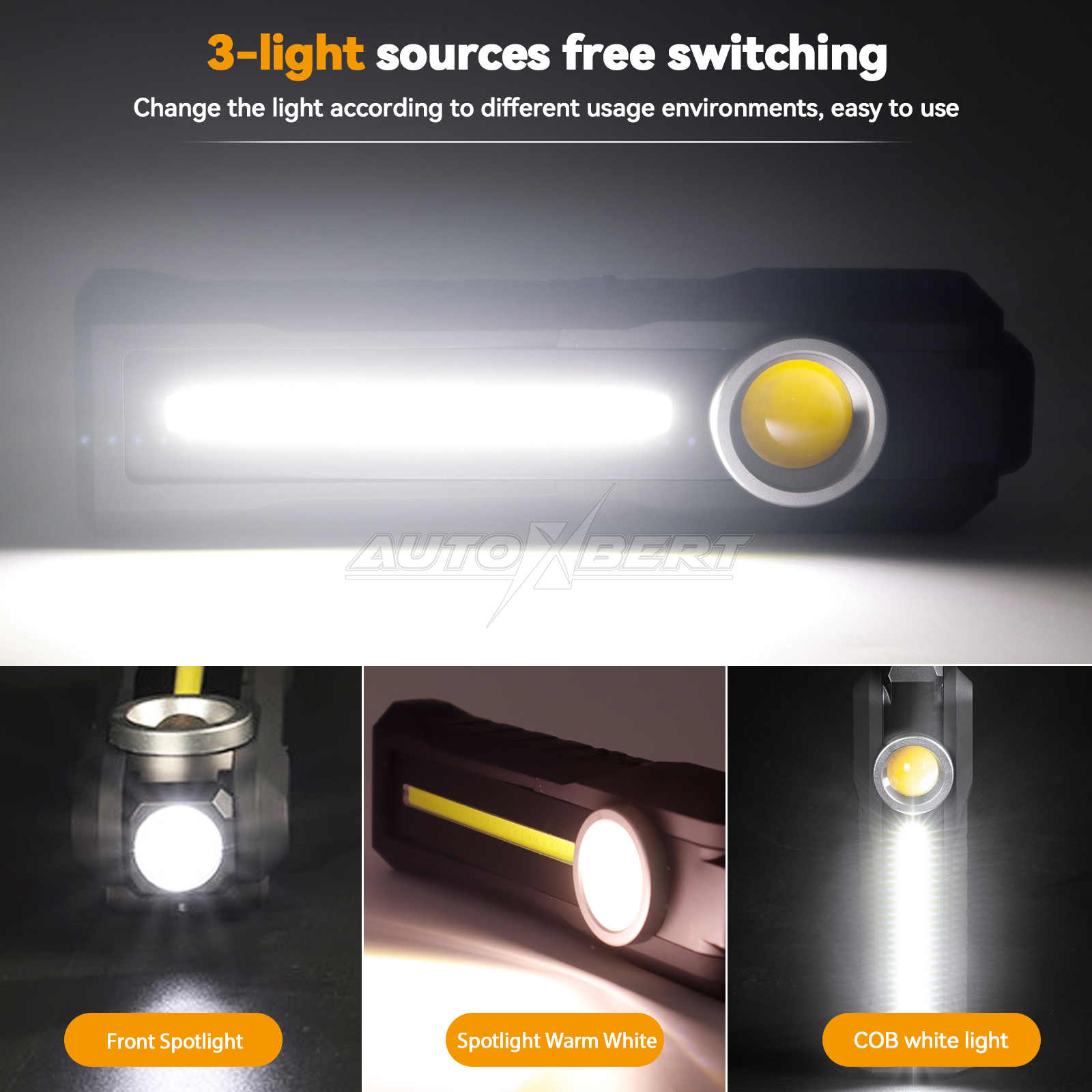 Led genopladelig magnetisk cob-lommelygte håndholdt inspektionslampe ledningsfri arbejdslampe bærbar arbejdslampe stødsikker lommelygte 6 tommer