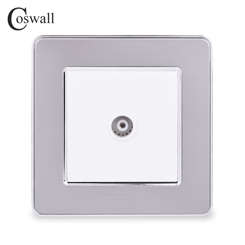 COSWALL 1 Gang Female TV Connector Luxury Wall Socket Outlet Stainless Steel Brushed Silver Frame Panel