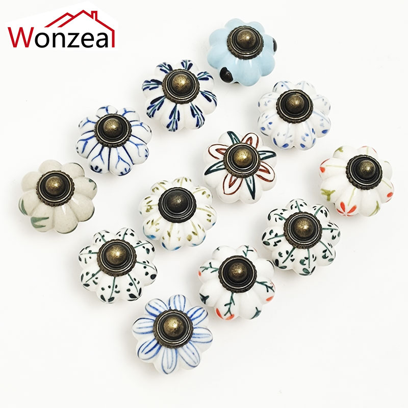 5PCS Hand Painted Ceramic Cabinet Knobs Drawer Cupboard Door Handles Wardrobe Children Room Pull Furniture Handle
