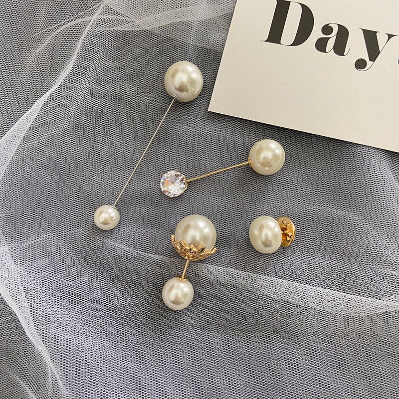 INS Network Red Pearl Brooch Female Anti-Exposure Buckle A- line Pin Fixed Clothes Small Pin Safety Pin Corsage Accessories