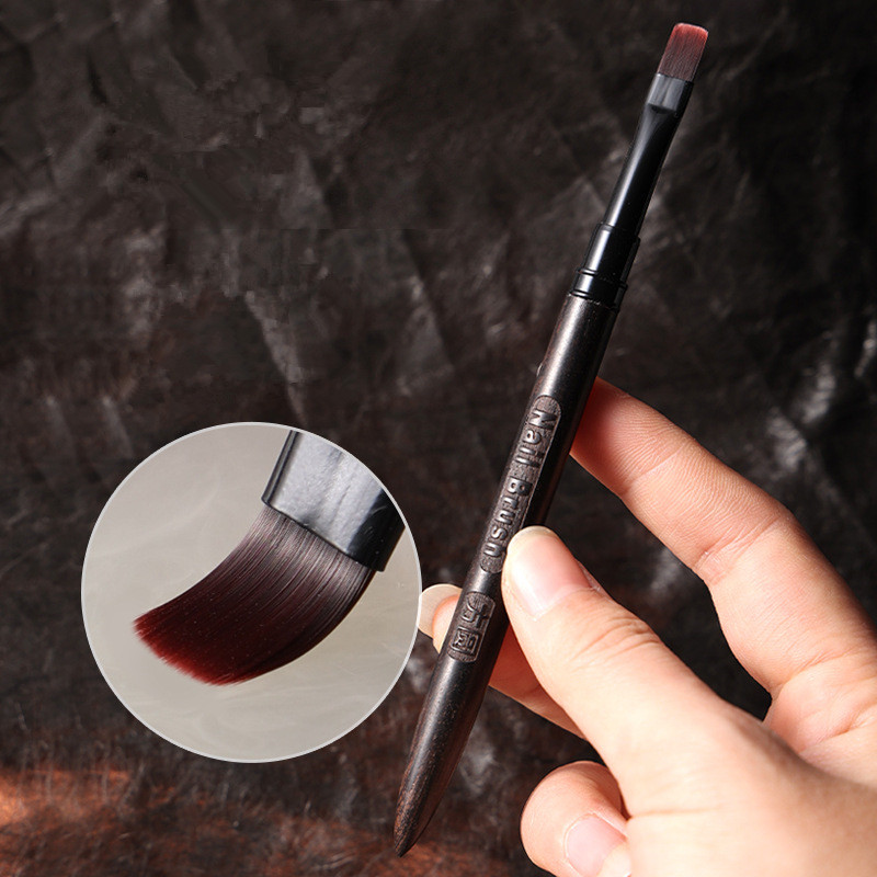 Pincel redondo con mango de madera para decoración de uñas, espátula Triangular, línea de pintura de dibujo, herramientas de manicura de Metal redondas y planas