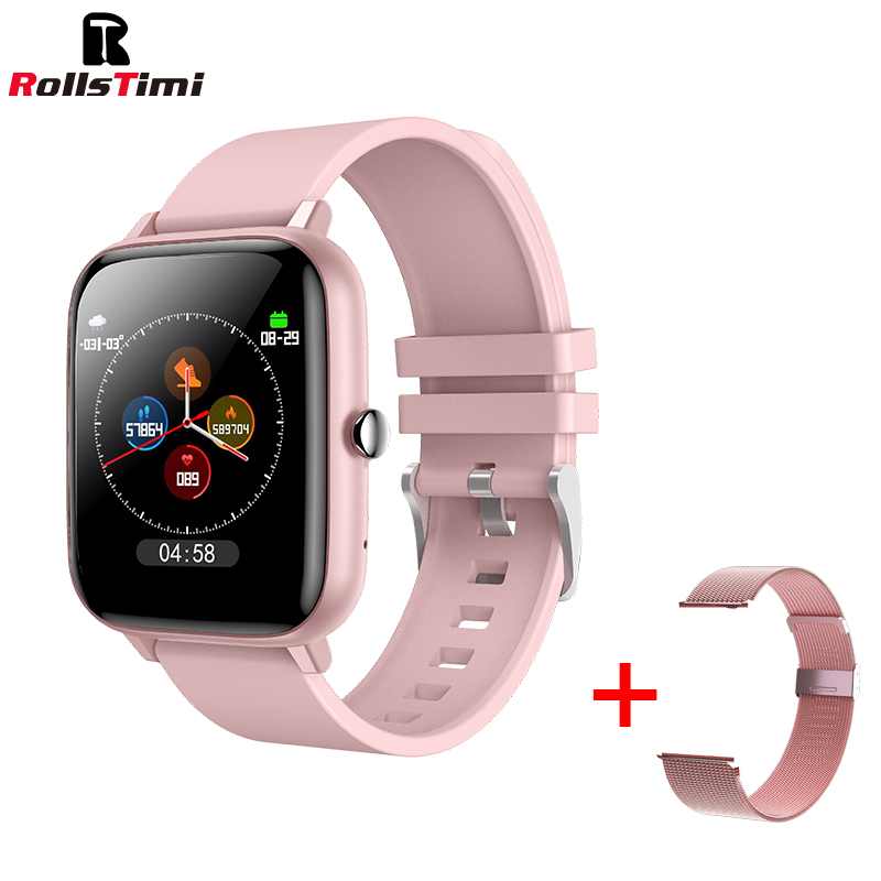 Rollstimi Smart Watch Men Bluetooth Answer Call Full Touch Dialing Fitness Tracker Waterproof Smartwatch Ladies Sports wristband: Pink JW