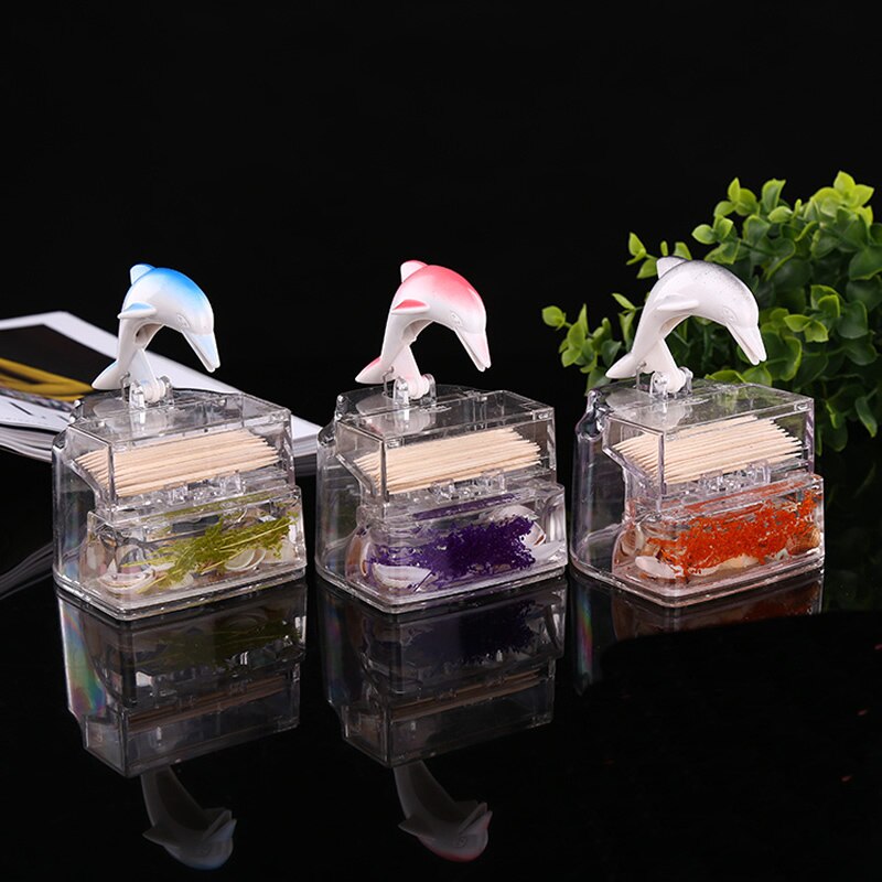 Cute Cartoon Dolphin Toothpick Box Transparent Mediterranean Style Toothpick Holder Tooth Pick Dispenser Kitchen Accessories
