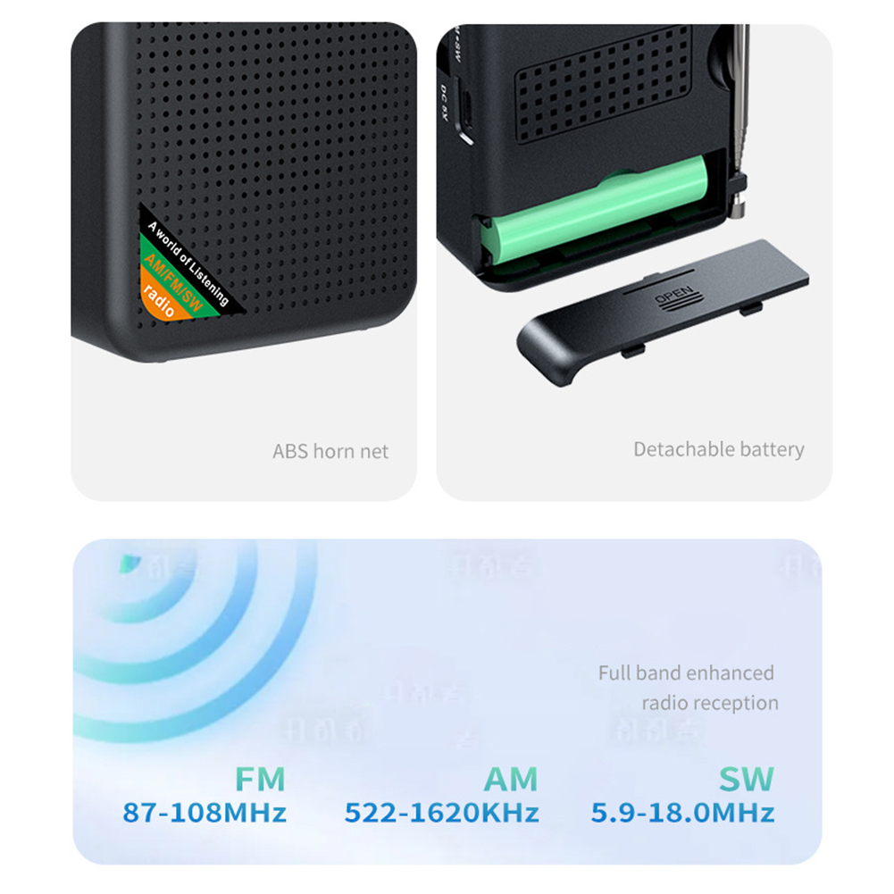 ​​Mini FM AM SW Radio Battery Operated Full Band Pocket Radio Built-in Speaker Type-C Rechargeable Emergency Radio for Elder