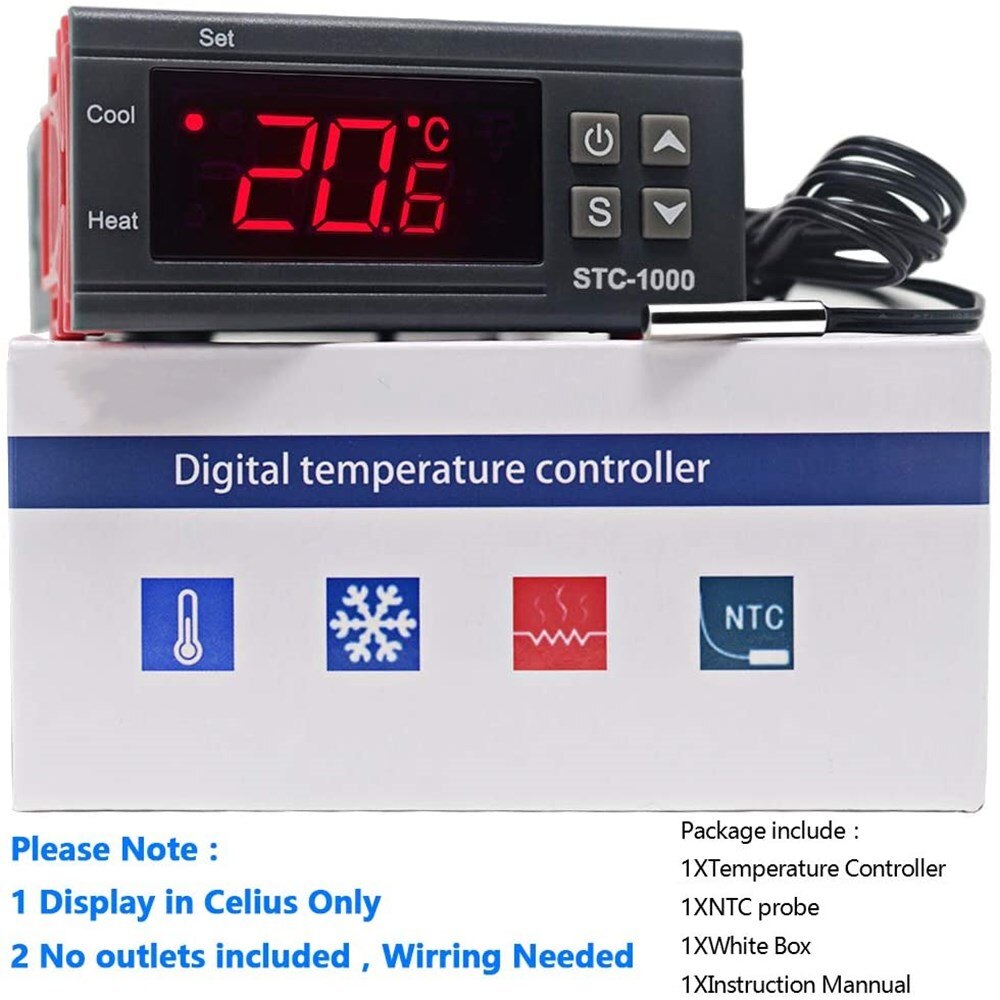 STC-1000 12v 24v 220v digital controlador de temperatura termostato termorregulador incubadora relé 10a led aquecimento refrigeração stc1000